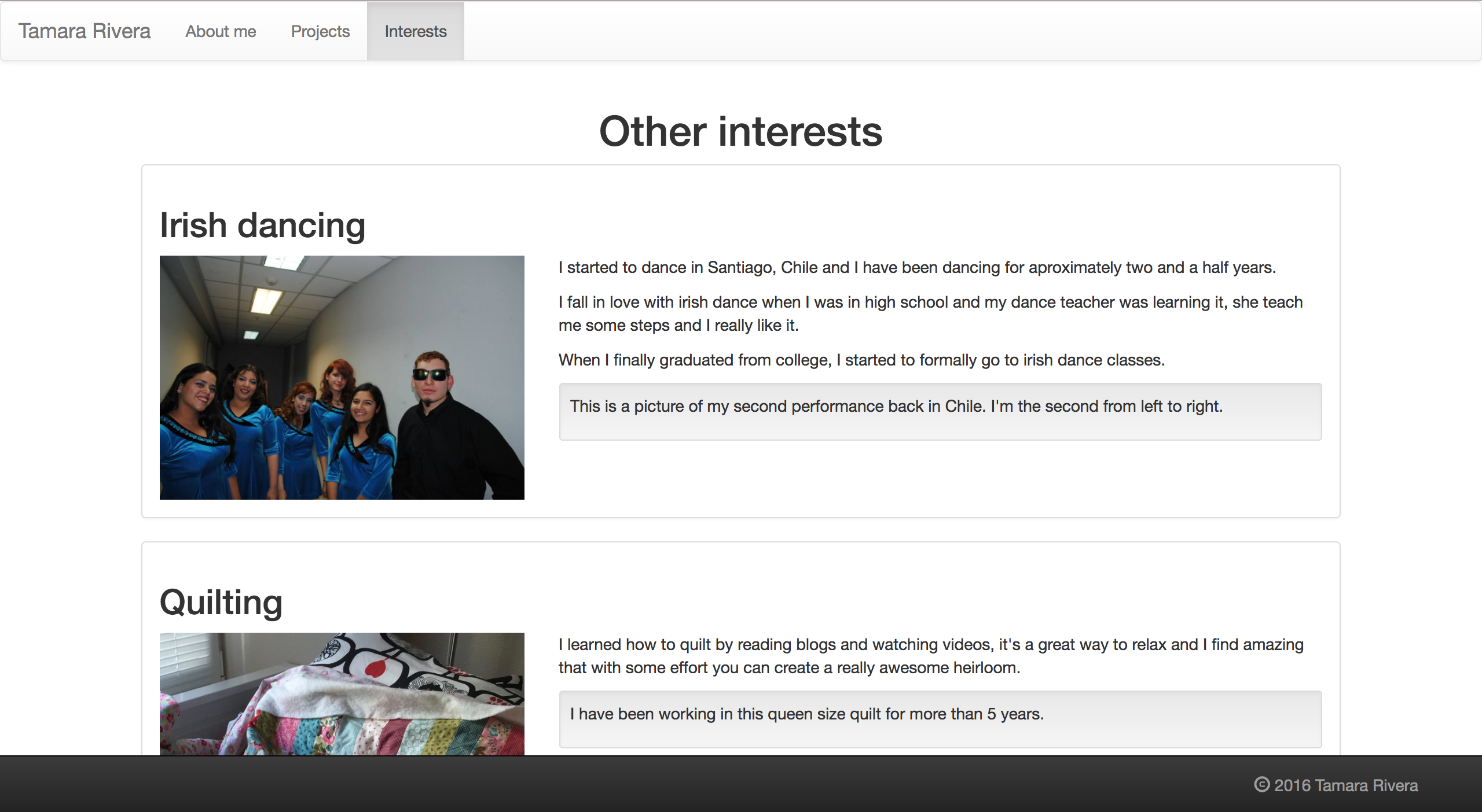 Interests page screenshot